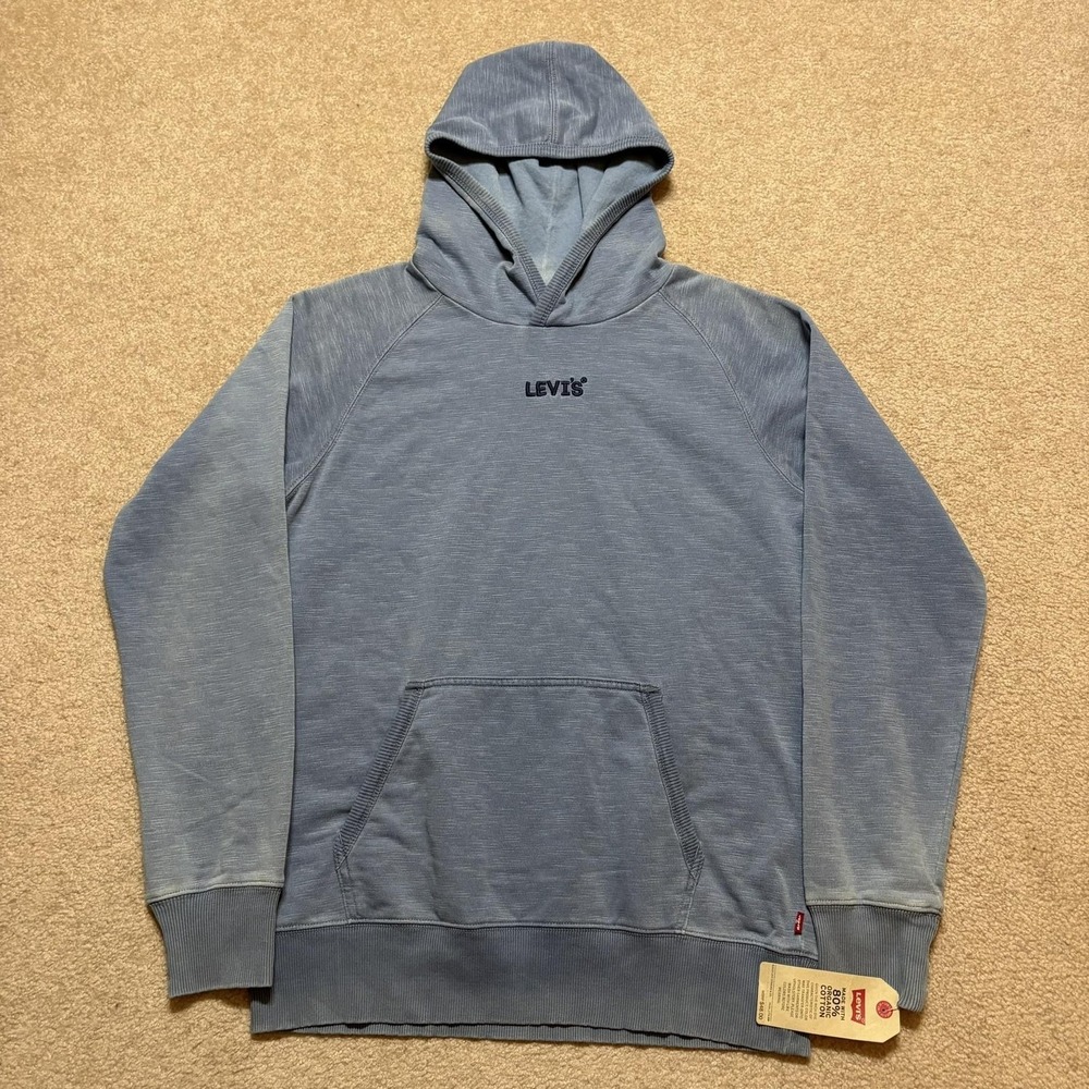 Levis Hoodie‎ Sweatshirt Youth XL Blue Organic Cotton Logo Pullover Kangaroo
